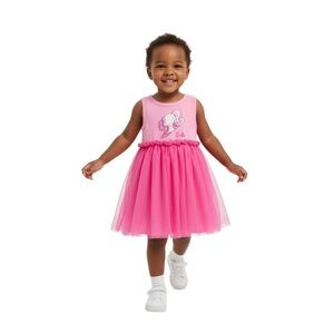 BARBIE Dress Girls Size 2T Pink Sleeveless Ruffled Tulle Skirt Playful Iconic